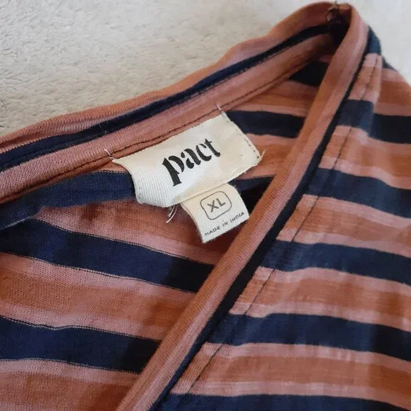 Pact Women's Size XL Harvest Striped Avery Blue Orange Cotton T-Shirt Dress - Picture 9 of 13